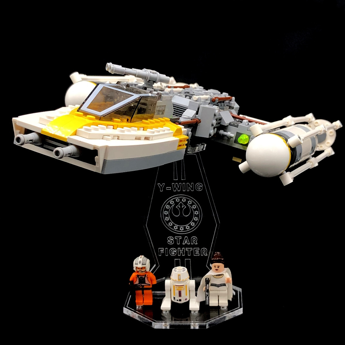 Acryl Deko Präsentation Standfuss LEGO Modell 9495 Gold Leader´s Y-Wing Starfighter